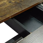 Table à manger rectangulaire extensible avec panneau contrastant et piètement en métal