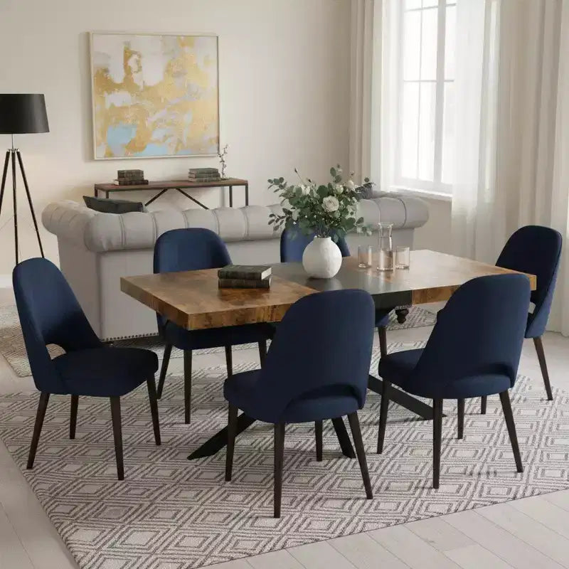 Table à manger rectangulaire extensible avec panneau contrastant et piètement en métal