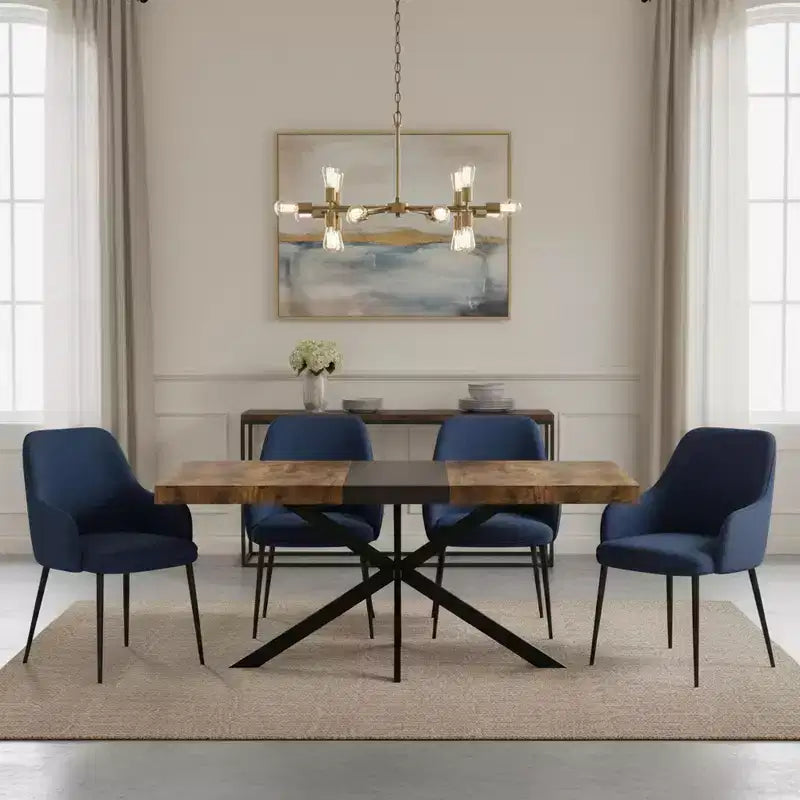 Homy Casa Extendable Rectangular Dining Table with Central Contrast Panel and Metal Base, Holiday Gathering, New Year Refresh