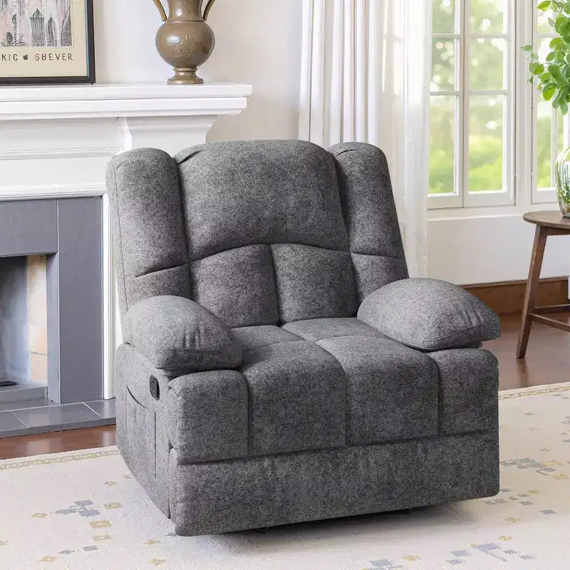 MAYEERTY Limestone Oversized Rocking Recliner Sofa for Adults, Chenille, Perfect for Living Room