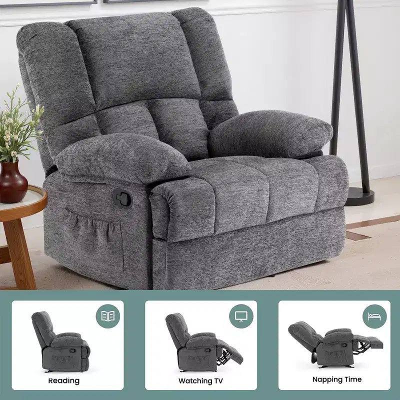 Fauteuil inclinable à bascule surdimensionné avec revêtement en chenille pour salon ou chambre à coucher