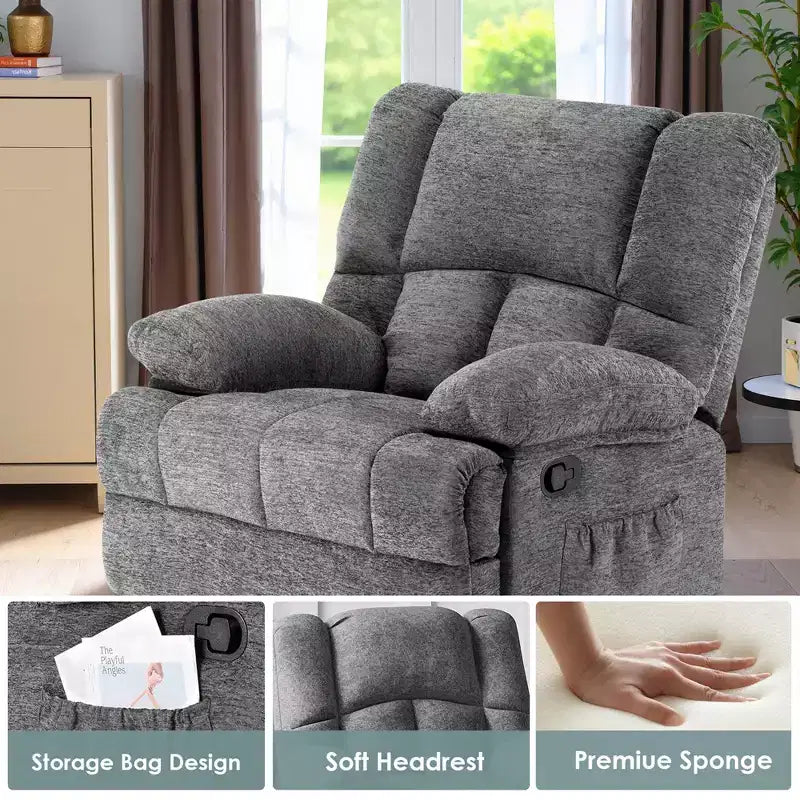 Fauteuil inclinable à bascule surdimensionné avec revêtement en chenille pour salon ou chambre à coucher
