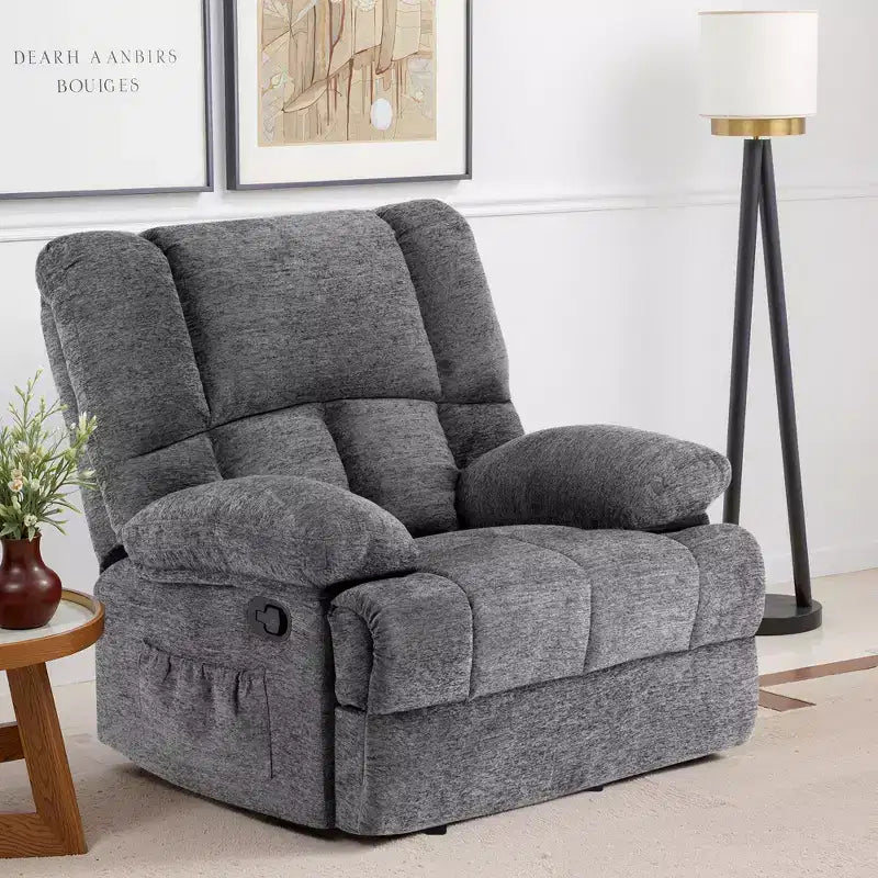 Fauteuil inclinable à bascule surdimensionné avec revêtement en chenille pour salon ou chambre à coucher