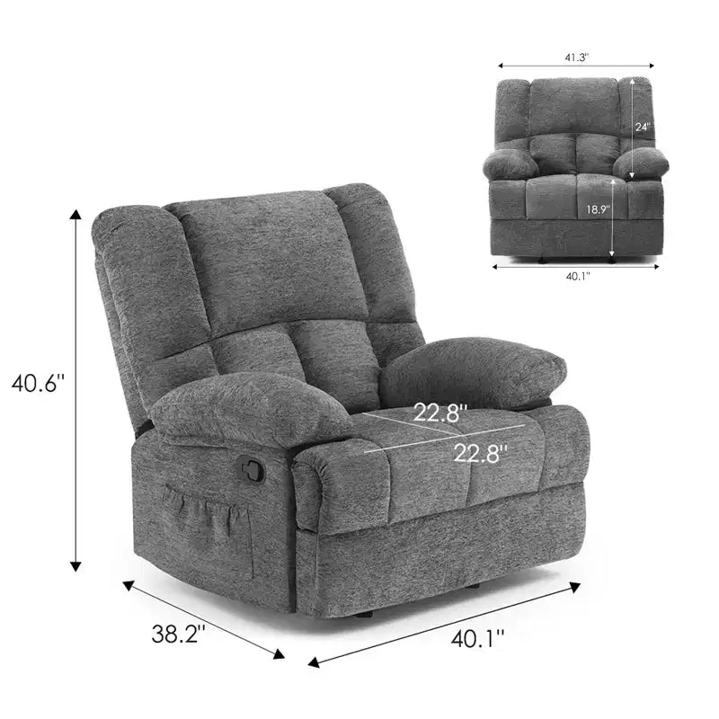 Fauteuil inclinable à bascule surdimensionné avec revêtement en chenille pour salon ou chambre à coucher