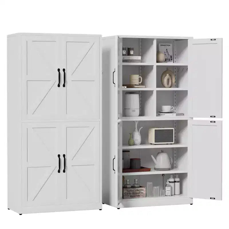 VIYET 64H Heavy-Duty White Steel Pantry Cabinet,55LBS/Shelf Adjustable Shelves+Magnetic Door,for Kitchen/Bathroom/Living Room