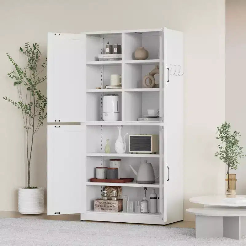 Armoire de garde-manger en acier de 162 cm avec étagères réglables et portes magnétiques