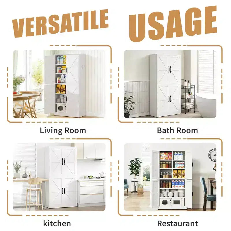 Armoire de garde-manger en acier de 162 cm avec étagères réglables et portes magnétiques