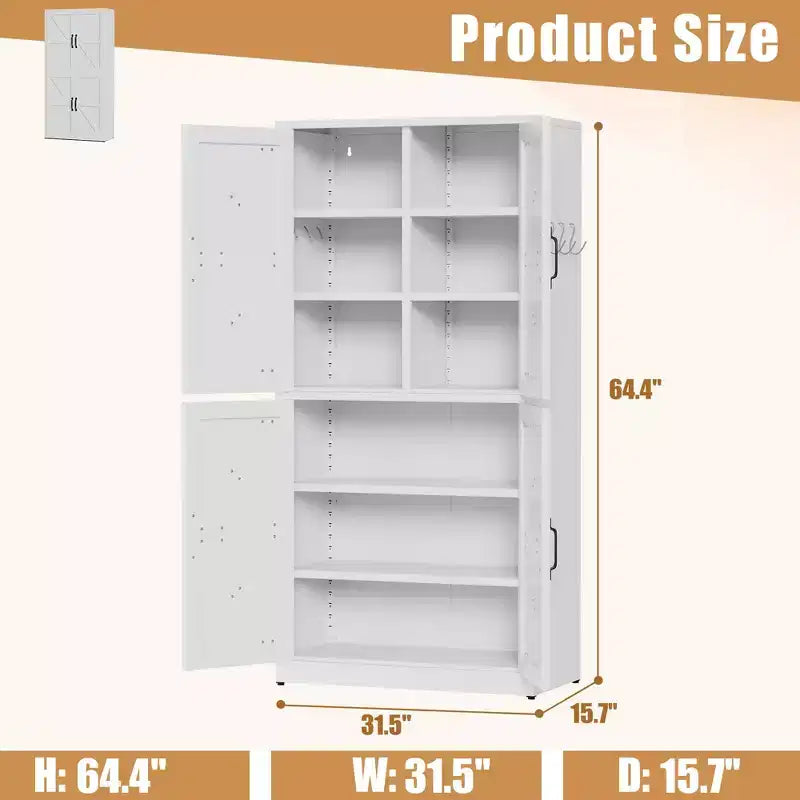 Armoire de garde-manger en acier de 162 cm avec étagères réglables et portes magnétiques