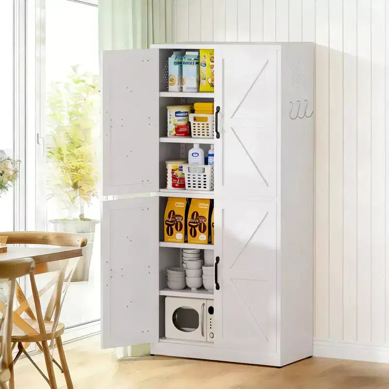 Armoire de garde-manger en acier de 162 cm avec étagères réglables et portes magnétiques