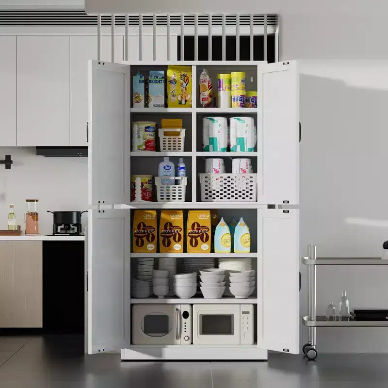 Armoire de garde-manger en acier de 162 cm avec étagères réglables et portes magnétiques