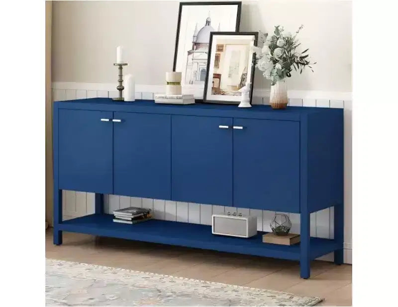 Rustic Farmhouse Console Table with Storage, 4-Door Cabinet & Adjustable Shelves, Wood Accent Table for Living Room, Hallway, Foyer