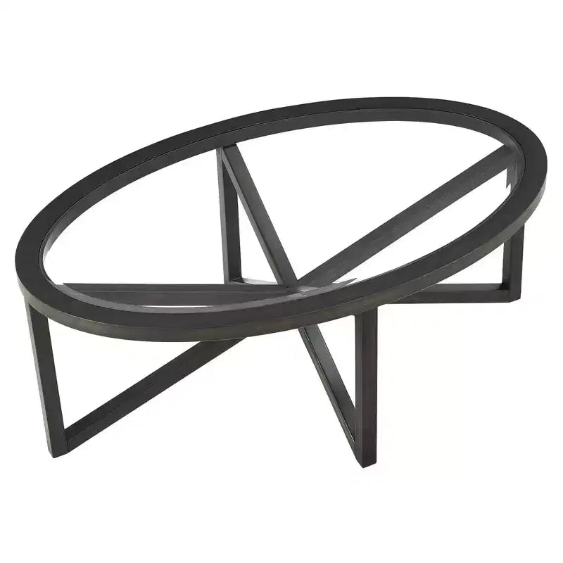 Table basse ronde en verre avec piétement trépied en bois