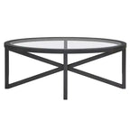 Table basse ronde en verre avec piétement trépied en bois