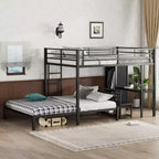 Queen Bunk Bed with Desk, Wardrobe & Storage Drawer Under Bed, Space Saving Study Loft Bed for Small Rooms