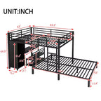 Lit mezzanine Queen Size avec bureau, armoire et tiroir de rangement