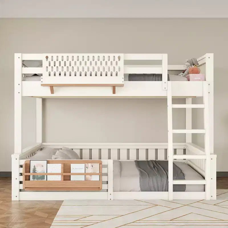 Bunk Bed Frame with Ladder, Guardrails, Pegboard & Bookshelf, No Box Spring Needed (Twin XL/Full XL/Queen over Queen) - ModernLuxe
