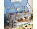 Wooden Loft Bed with Roof Design, Twin Bed for Children & Teens, Fall Protection, Safety Rail, Storage Stairs, Children's Bed