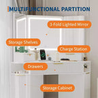 Coiffeuse d'angle avec miroir lumineux et station de charge