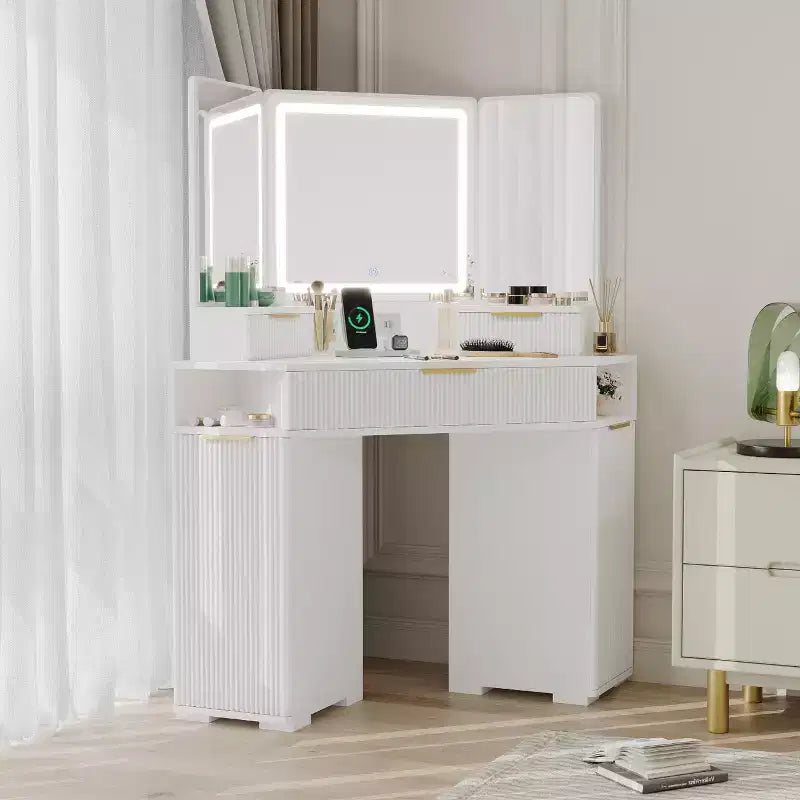 Coiffeuse d'angle avec miroir lumineux et station de charge