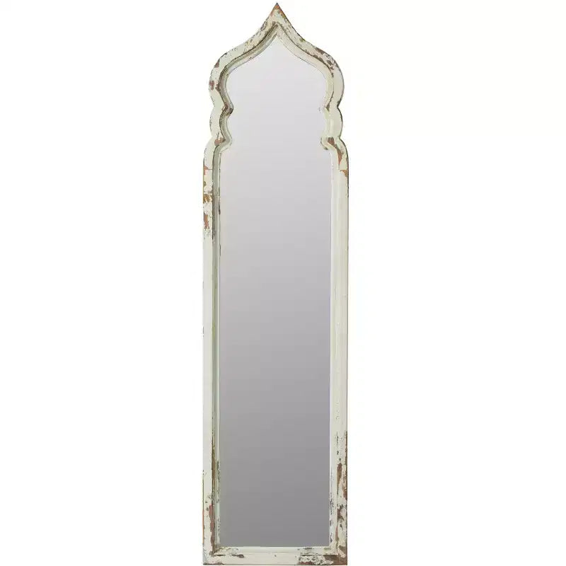 Miroir mural pleine longueur de 186 cm avec cadre octogonal en fer, blanc vieilli