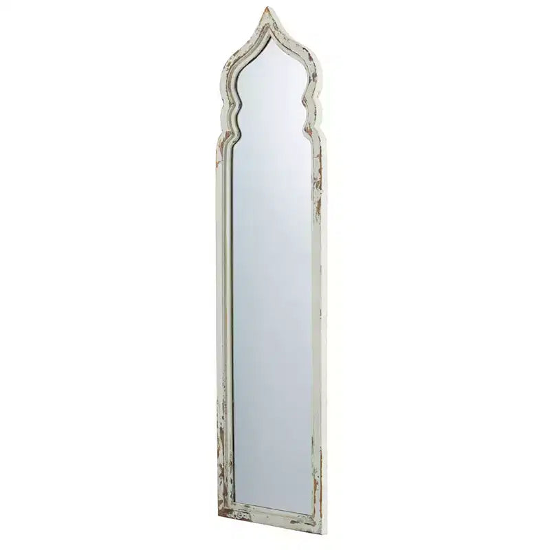 Miroir mural pleine longueur de 186 cm avec cadre octogonal en fer, blanc vieilli
