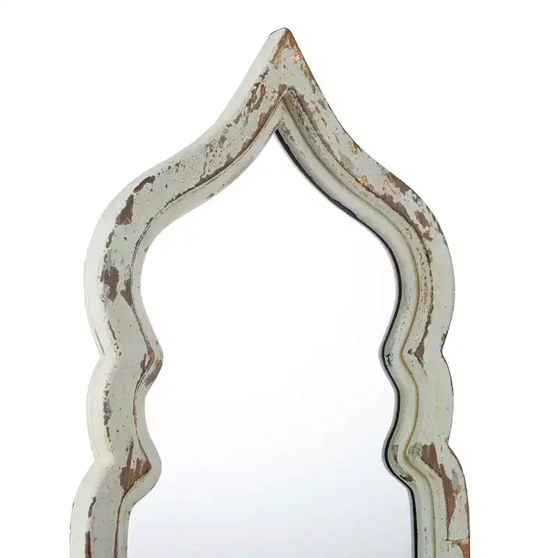 Miroir mural pleine longueur de 186 cm avec cadre octogonal en fer, blanc vieilli