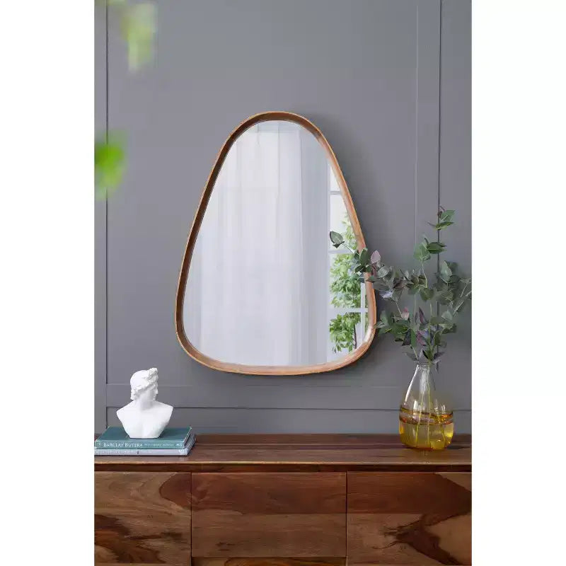 30 x 38 Inch Irregular Wall Mirror with Wood Frame