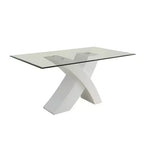 60" Pervis Dining Table White/Clear Glass - Acme Furniture: Modern 4-Seater, Criss Cross Wood Base, Non-Extension