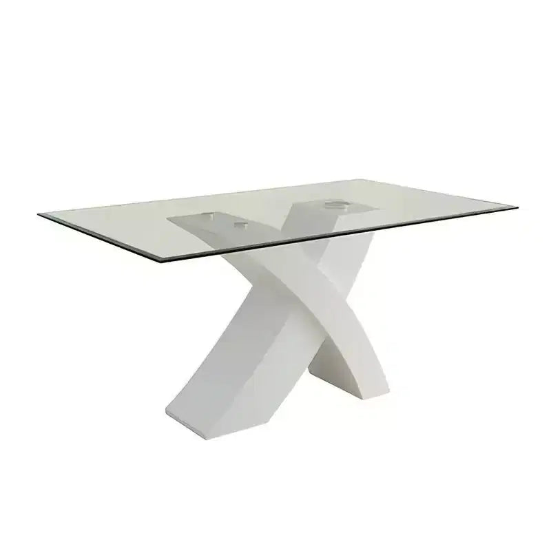 60" Pervis Dining Table White/Clear Glass - Acme Furniture: Modern 4-Seater, Criss Cross Wood Base, Non-Extension