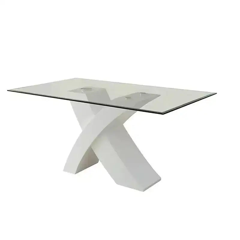 Table à manger rectangulaire de 60 po avec plateau en verre et piètement entrecroisé, blanc, 4 places