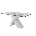 Table à manger rectangulaire de 60 po avec plateau en verre et piètement entrecroisé, blanc, 4 places