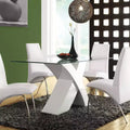 Table à manger rectangulaire de 60 po avec plateau en verre et piètement entrecroisé, blanc, 4 places