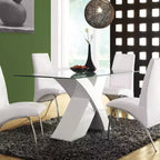Table à manger rectangulaire de 60 po avec plateau en verre et piètement entrecroisé, blanc, 4 places