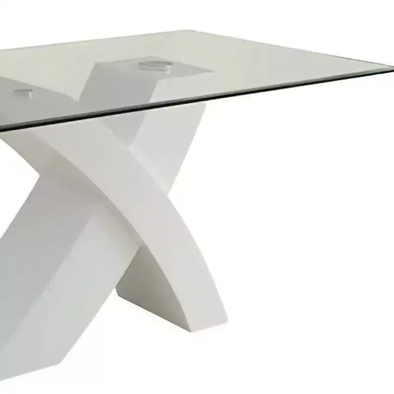 Table à manger rectangulaire de 60 po avec plateau en verre et piètement entrecroisé, blanc, 4 places