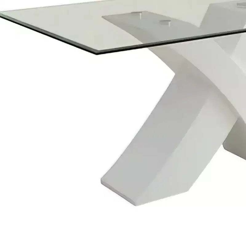 Table à manger rectangulaire de 60 po avec plateau en verre et piètement entrecroisé, blanc, 4 places