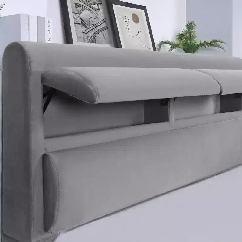 Lit de rangement rembourré Queen avec banc en pied de lit, gris