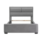 Lit de rangement rembourré Queen avec banc en pied de lit, gris
