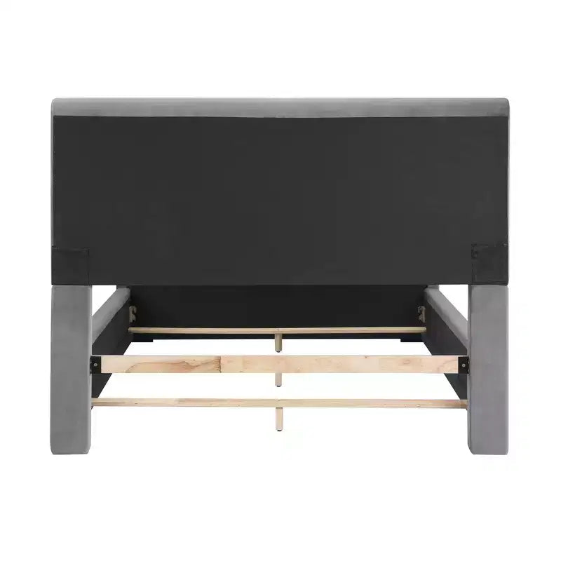 Lit de rangement rembourré Queen avec banc en pied de lit, gris