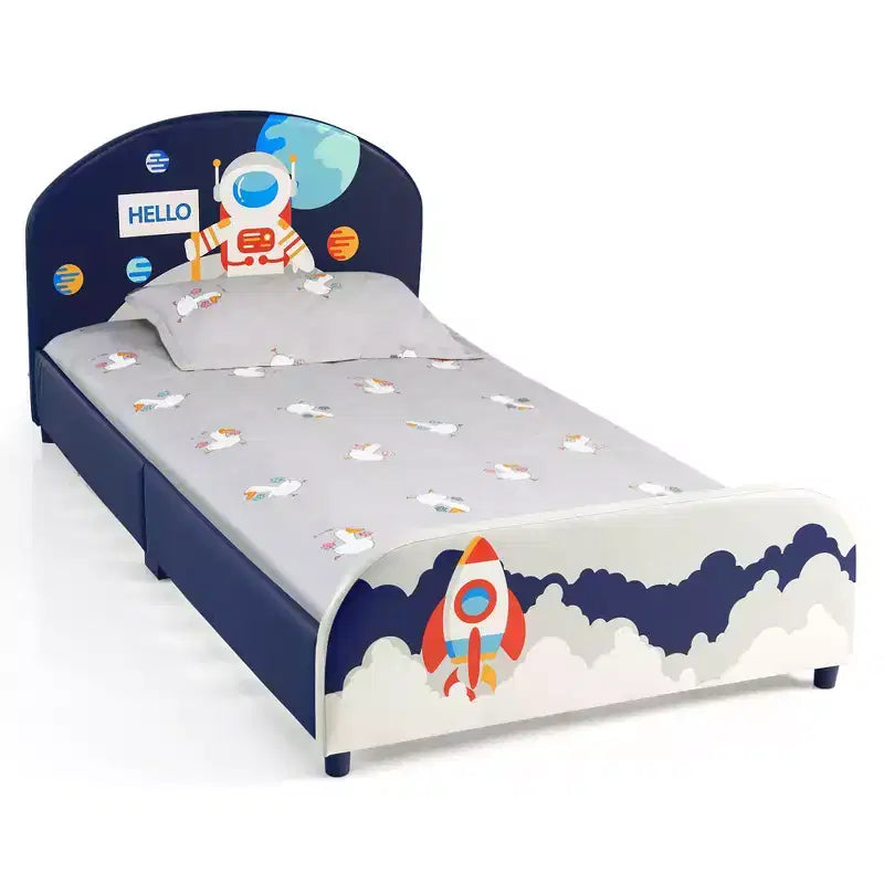Lit plateforme double pour enfants avec motif astronaute