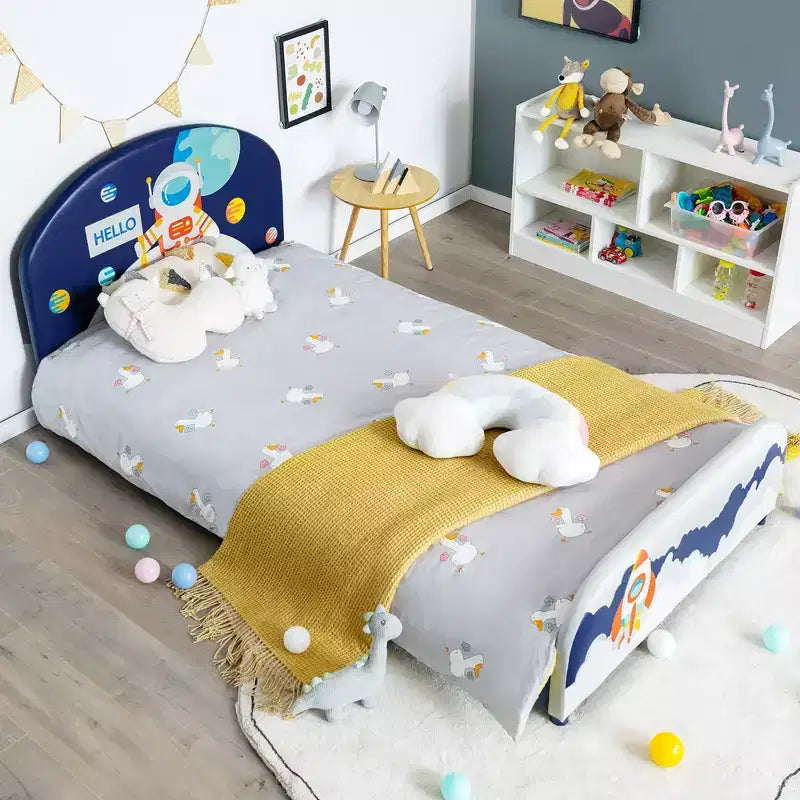Lit plateforme double pour enfants avec motif astronaute
