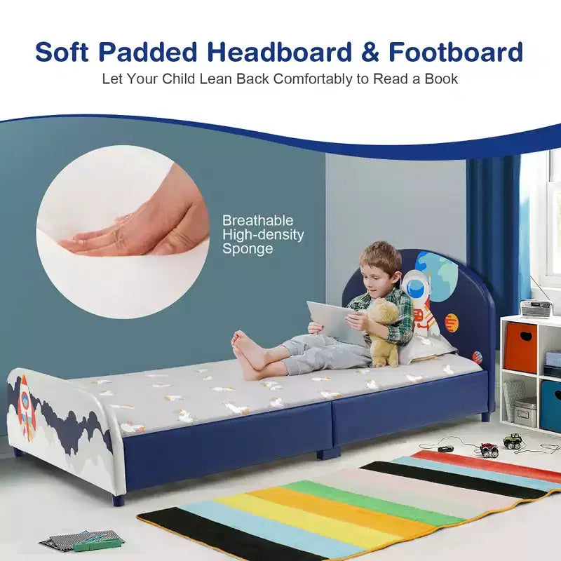 Lit plateforme double pour enfants avec motif astronaute