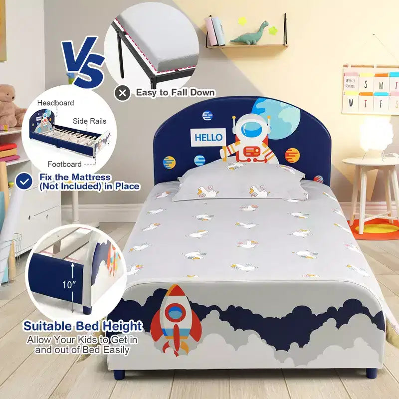 Lit plateforme double pour enfants avec motif astronaute
