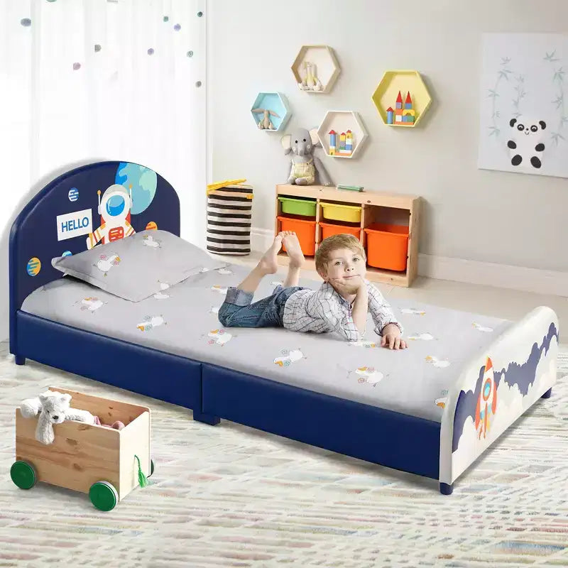 Lit plateforme double pour enfants avec motif astronaute
