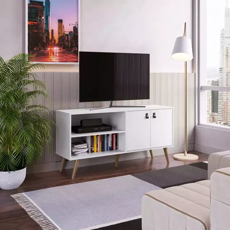 Meuble TV avec poignées en similicuir pour téléviseurs jusqu'à 50 pouces