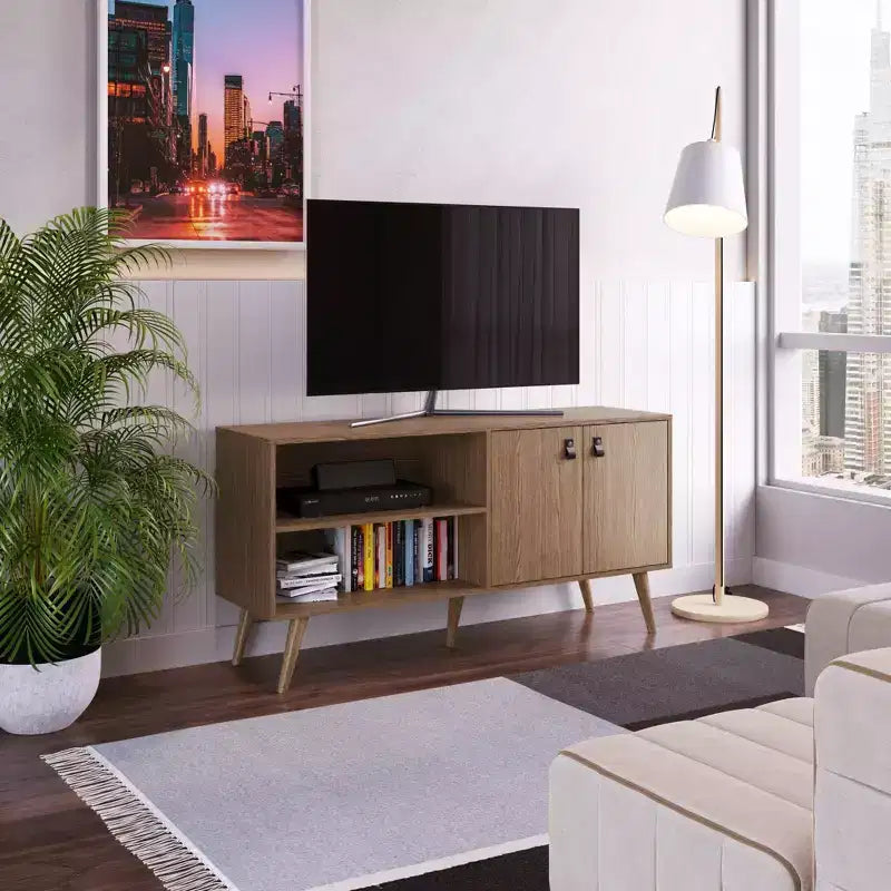 Meuble TV avec poignées en similicuir pour téléviseurs jusqu'à 50 pouces