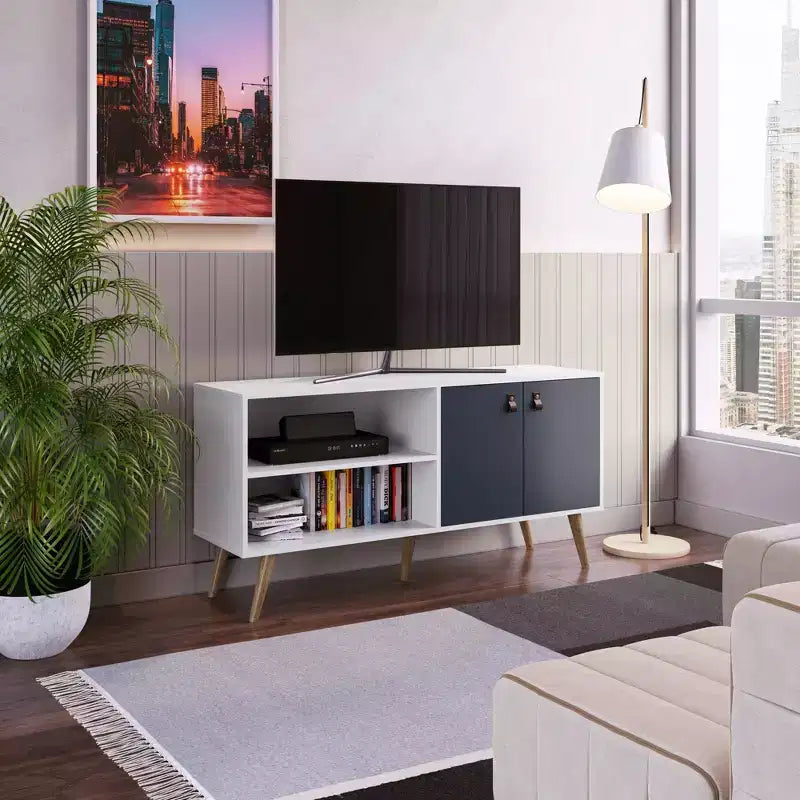 Meuble TV avec poignées en similicuir pour téléviseurs jusqu'à 50 pouces